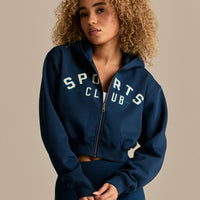 Comfort Cropped Sports Club Hoodie | True Navy