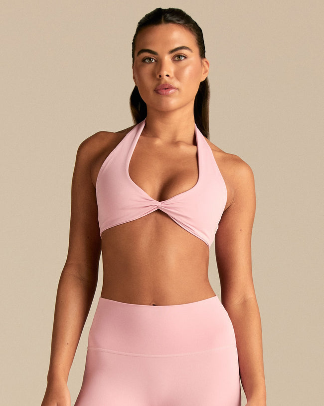Essential Twist Front Halter Bra | Sweet Pink