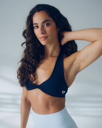 Essential Twist Front Halter Bra | Sapphire Blue