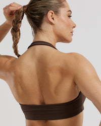 Essential Twist Front Halter Bra | Cocoa