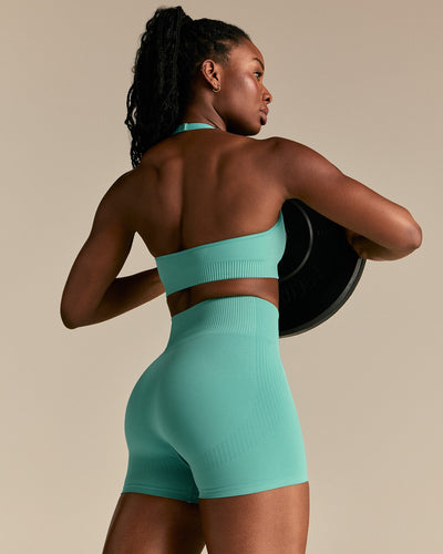Power Seamless Halter Neck Bra | Marine Green