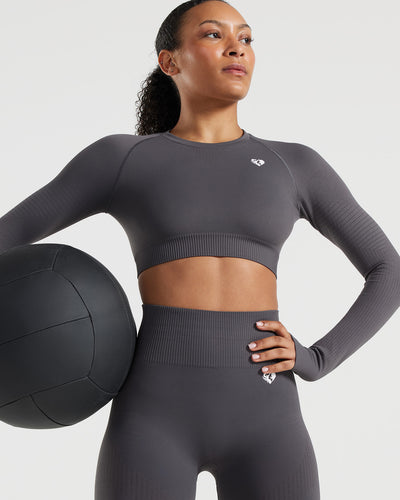 Power Seamless Long Sleeve Crop Top - Graphite | Women's Best
