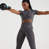 Power Seamless Short Sleeve Crop Top | Graphite