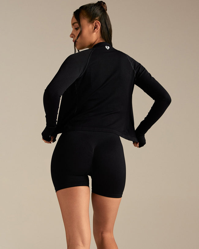 Power Seamless Long Sleeve Full Zip Jacket | Black