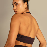 Essential Twist Front Halter Bra | Cafe Noir