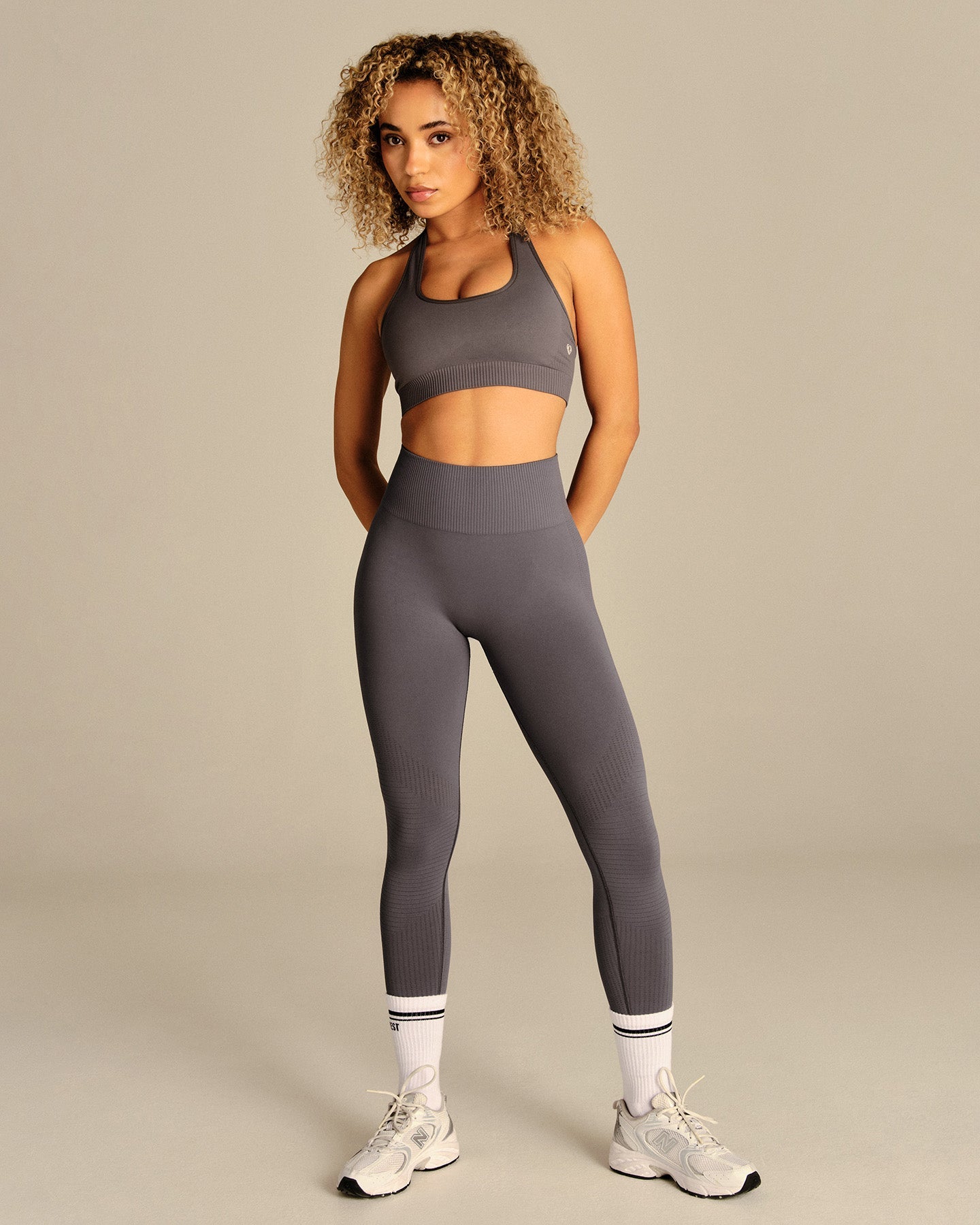 Power Halter Neck Bra | Slate Grey