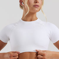 Power Seamless Short Sleeve Crop Top | White