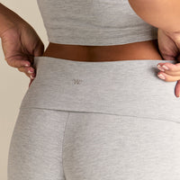 Cotton Contour Fold Over Straight Leg Pants | Grey Marl