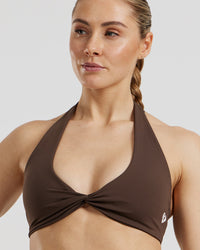 Essential Twist Front Halter Bra | Cocoa
