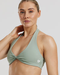 Essential Twist Front Halter Bra | Pistachio