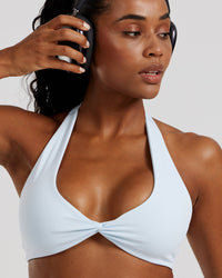 Essential Twist Front Halter Bra | Icy Blue