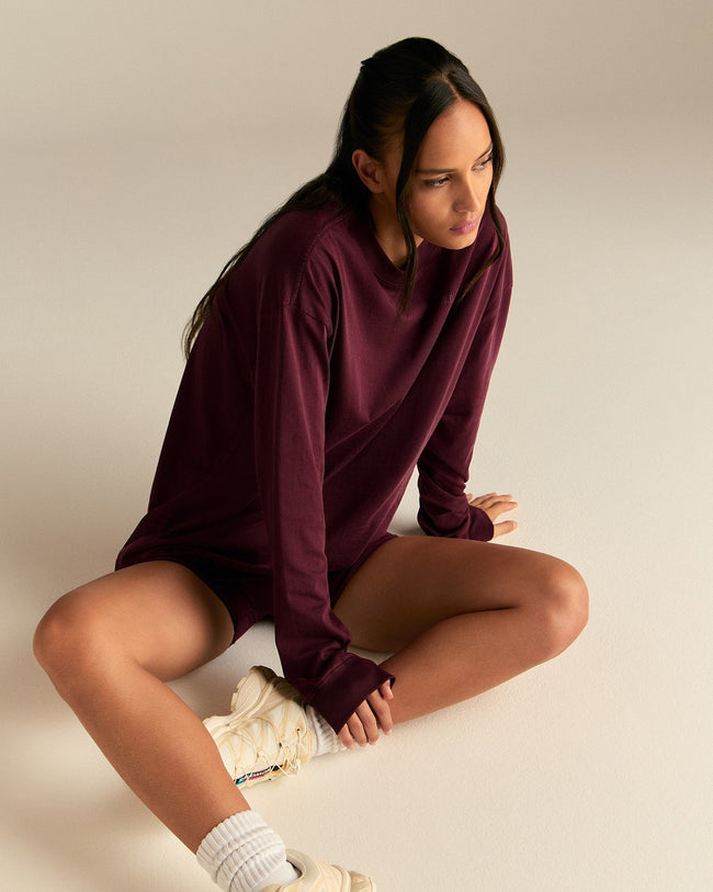 Comfort Oversized Long Sleeve T-Shirt | Vintage Merlot