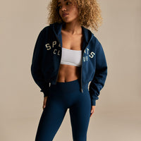 Comfort Cropped Sports Club Hoodie | True Navy