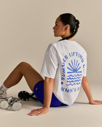 Comfort Summer Lifting Club Oversized T-Shirt | White/Luminous Blue