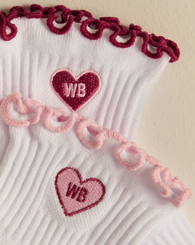 Quarter Frilly Ankle Socks (2PK) | Sweet Pink/Strawberry Kiss