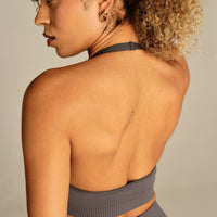 Power Halter Neck Bra | Slate Grey