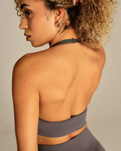 Power Halter Neck Bra | Slate Grey