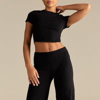 Cotton Contour Fold Over Straight Leg Pants | Black
