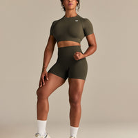 Power Short Sleeve Crop Top | Dark Olive (4/8)