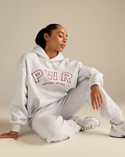 Comfort Oversized PWR Hoodie | Light Grey Marl