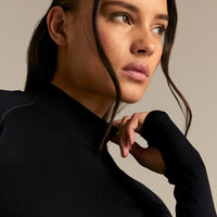 Power Seamless Mock Neck Long Sleeve Top | Black