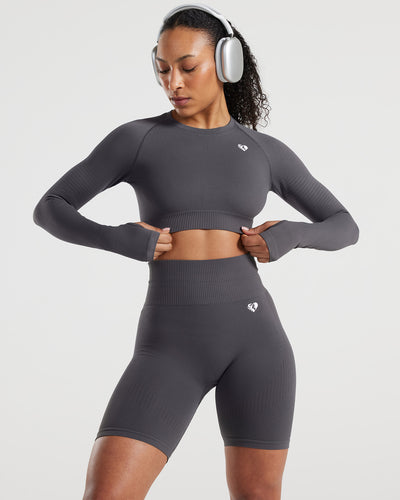 Power Seamless Long Sleeve Crop Top - Graphite | Women's Best