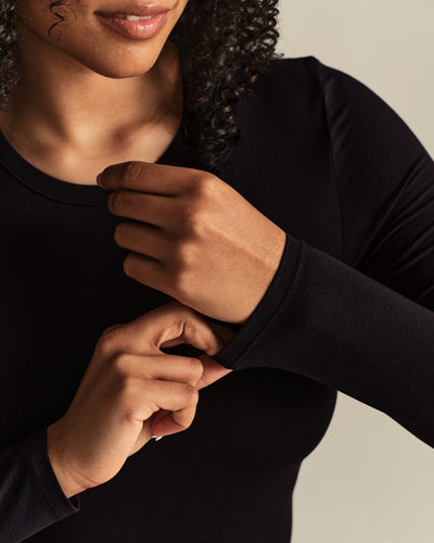 Smooth Contour Midi Crew Neck Long Sleeve T-Shirt | Black