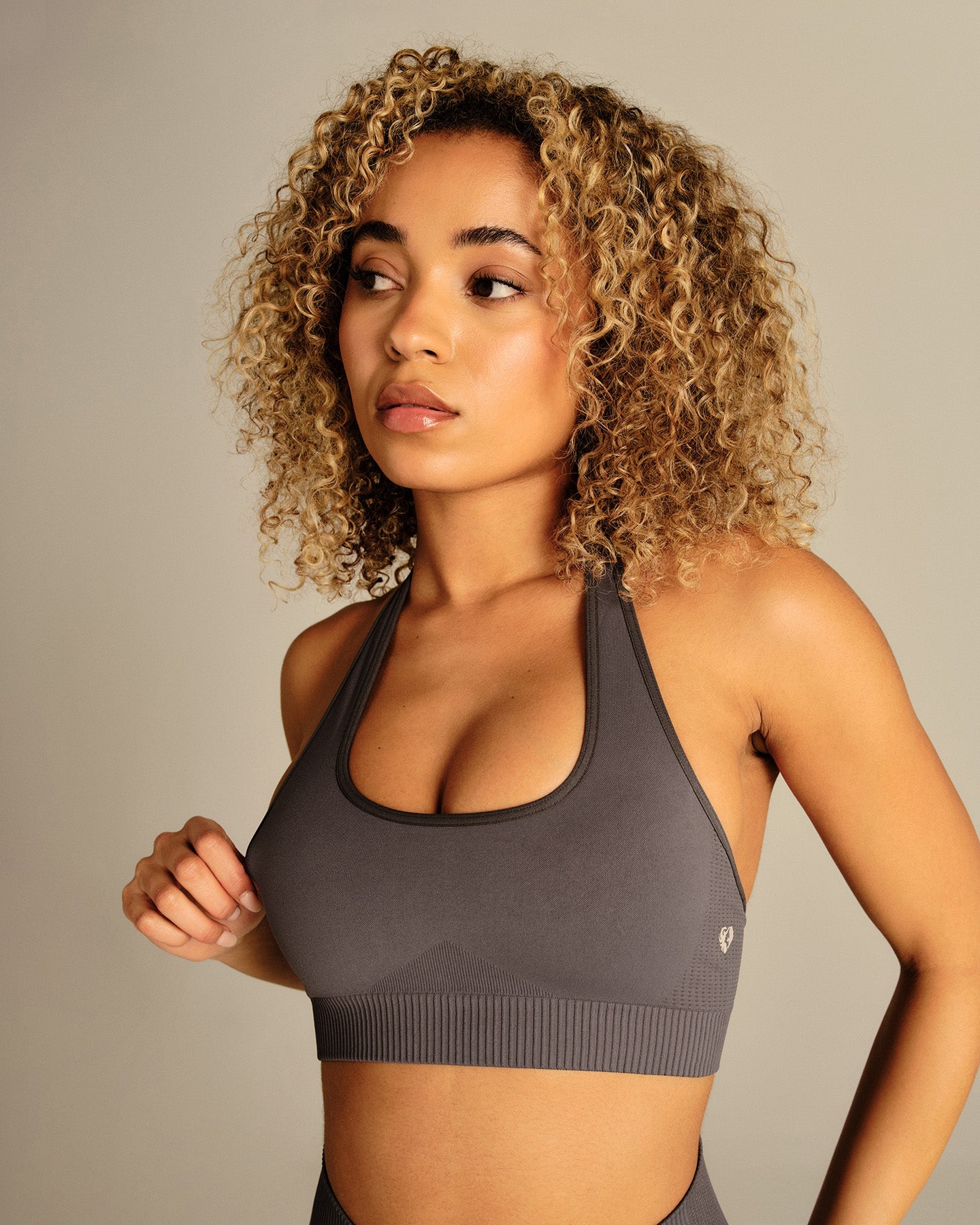 Power Halter Neck Bra | Slate Grey