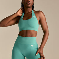 Power Seamless Halter Neck Bra | Marine Green