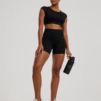 Motion Seamless Open Back Short Sleeve Crop Top | Black