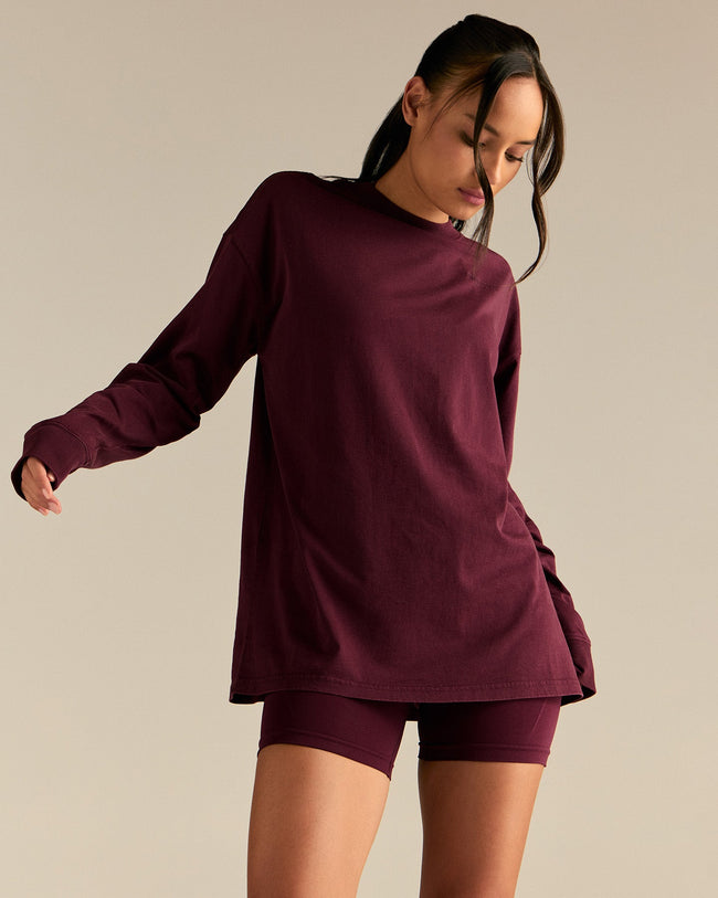 Comfort Oversized Long Sleeve T-Shirt | Vintage Merlot