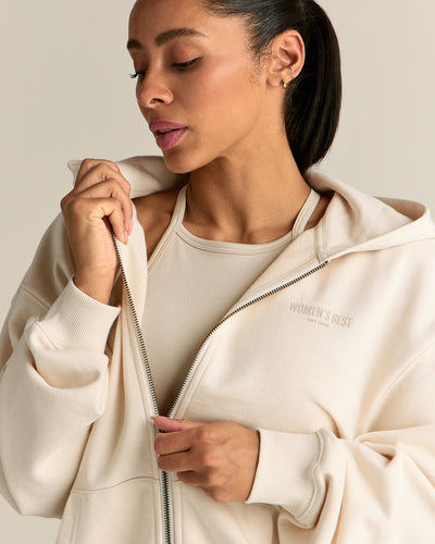 Comfort Lightweight Oversized Zip Up Hoodie - Off White