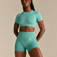 Power Seamless Short Sleeve Crop Top | Marine Green