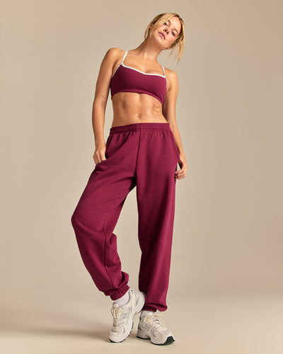 Comfort Mid Waist Cuffed Hem Joggers | Deep Berry (3/6)