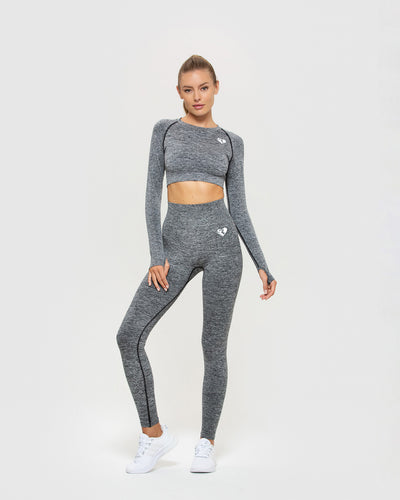 Ombre Women Yoga Set Seamless Leggings Long Sleeve Crop Top