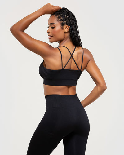 Ebony Ribbed Halter Sports Bra