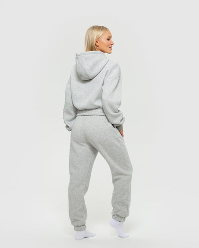 Grey cropped sales hoodie tracksuit