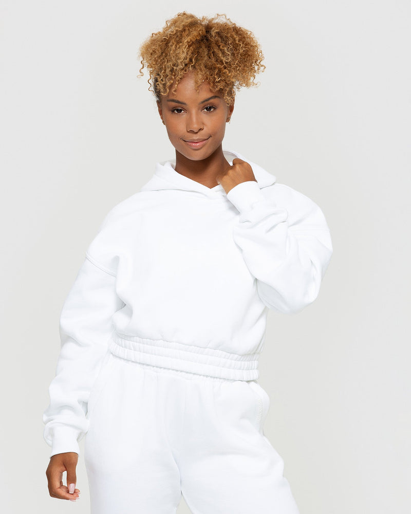 White cropped hoodie and joggers deals